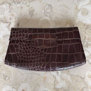 Vintage 60s Croc Embossed Leather Large Clutch Bag